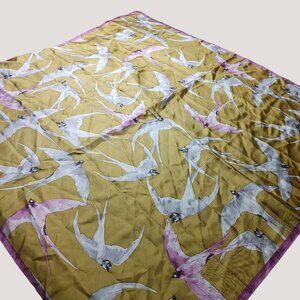 Swallows In Flight Yellow Pink Bird Print Square Scarf Satin Finish 35 by 35